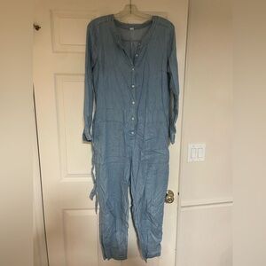 Old Navy Light Wash Denim Button-Front Jumpsuit